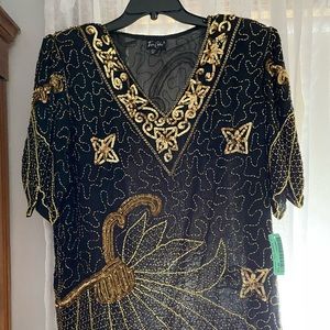 Gold sequined black top
